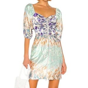 Hofmann Copenhagen Silk Alina Dress in Dahlia Print Blue Sz. 4 (36)